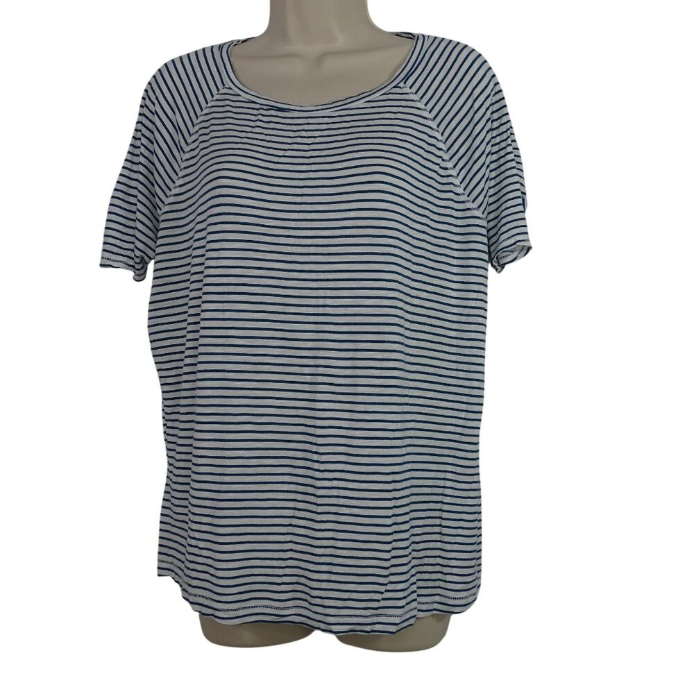 St Johns Bay Active Green White Striped Short Sleeve T-shirt Top Women Size M
